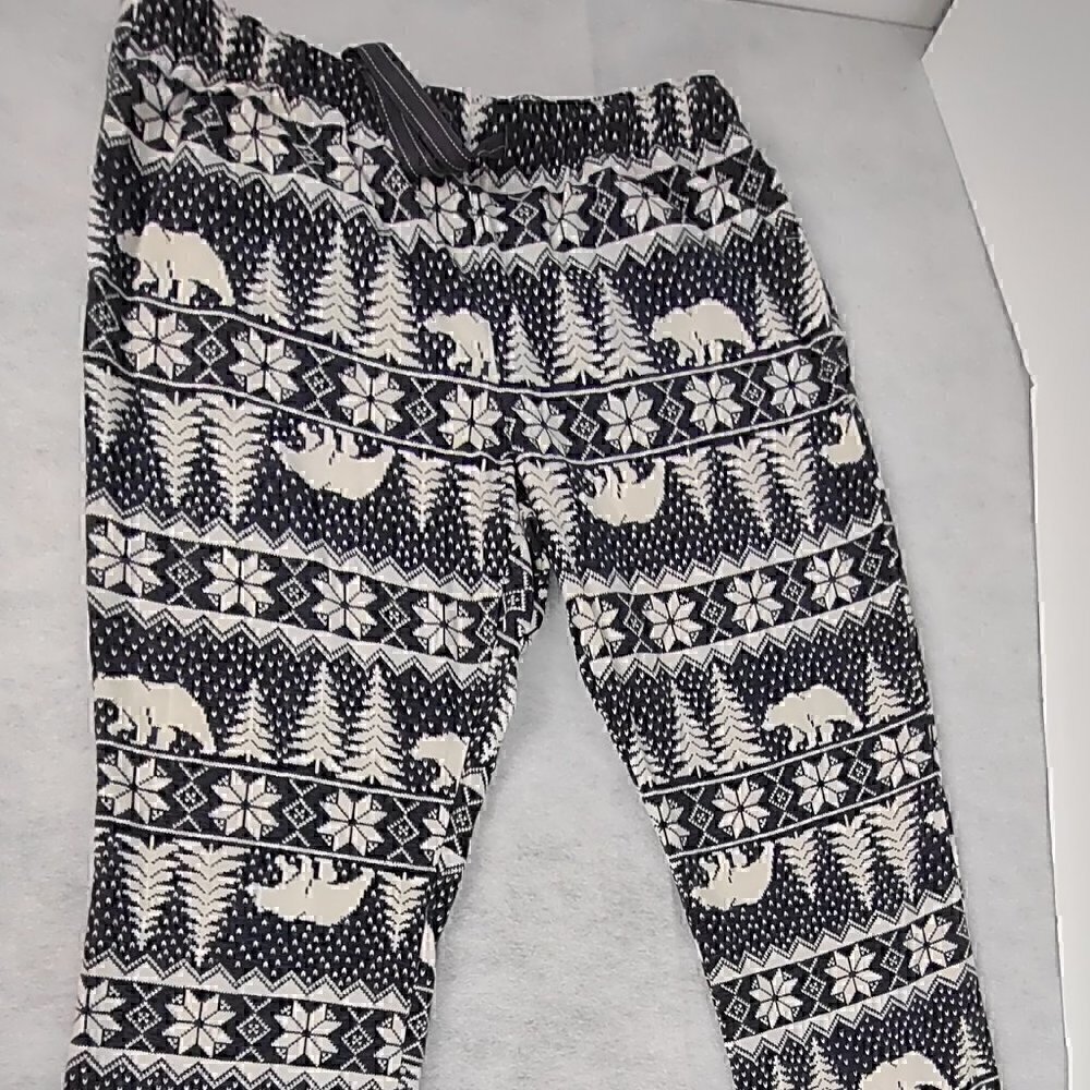 Old Navy Gray White Fair Isle 100% Cotton Pajama Bottoms Size Large - Picture 1 of 9
